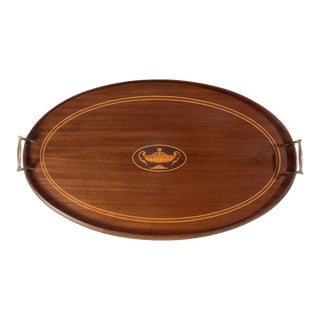 1900s Inlaid Mahogany Oval Serving Tray For Sale