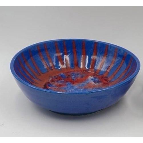 Vintage 1997 pottery bowl by Harding Black (1912-2004) Texas. Blue with copper red starburst and crystalline glaze. Signed...