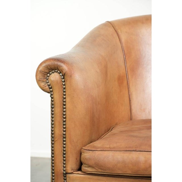 Sheepskin Club Armchair Light Cognac with Decorative Nails For Sale - Image 10 of 14