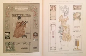 1900 German Decorator Golden Ladies Prints - Pair