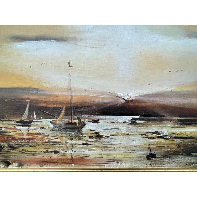 Brown Frank Fitzsimons, Golden Brown Ireland Seascape Landscape at Dusk by Contemporary Irish Artist, 1985 Circa For Sale - Image 8 of 10