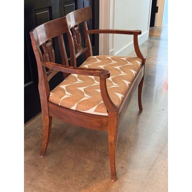 Brown 19th Century French Walnut Settee With Carved Lyre Splats For Sale - Image 8 of 11