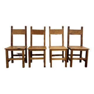 Vintage Mexican Primitive Rustic Style Pine Dining Chairs - Set of 4 For Sale