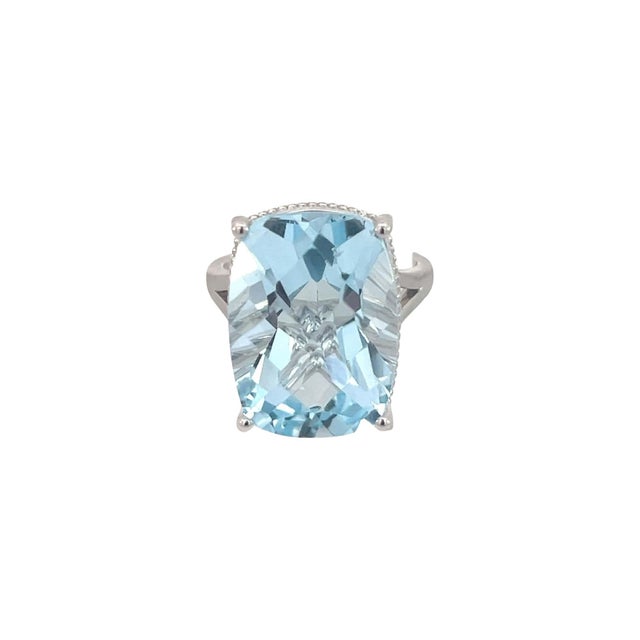 Natural Solitaire Blue Topaz Ring 6.5 14k W Gold 19.58 Cts Certified For Sale - Image 18 of 18