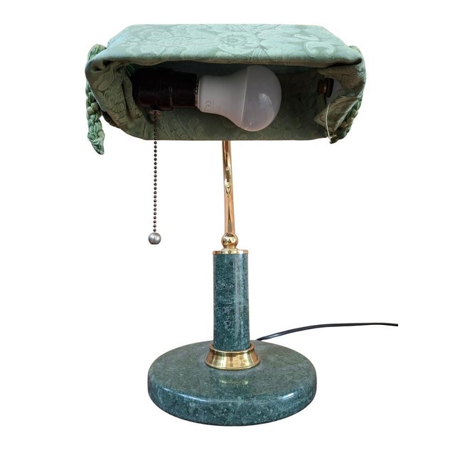Metal Vintage Desk Lamp in Green Marble and Brass, 1980s For Sale - Image 7 of 11
