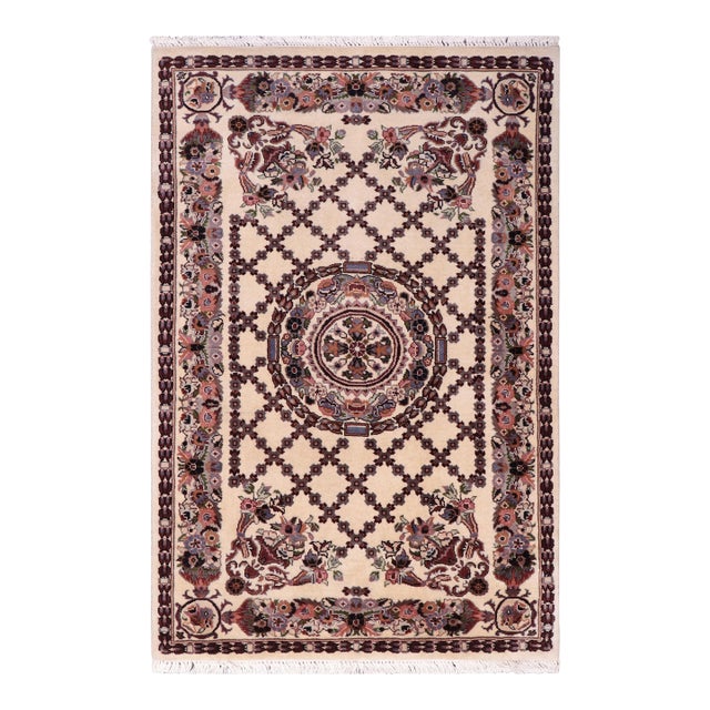 Shabby Chic Pak-Persian Ivory/Blue Wool Rug - 2'7'' X 4'3'' For Sale