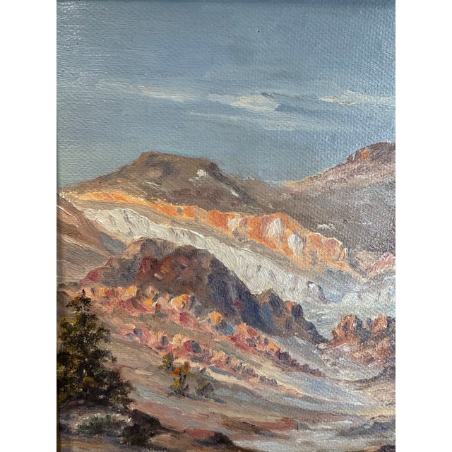 Wood 1930s "Rocky Prospect" Nevada Desert Landscape Painting by Harry Metzger For Sale - Image 7 of 10
