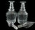 Decanter: 9 in tall Base: 3.5 x 5 x 2.5 inches Stopper: 4 inches Stoppers are similar but one is bigger in size.