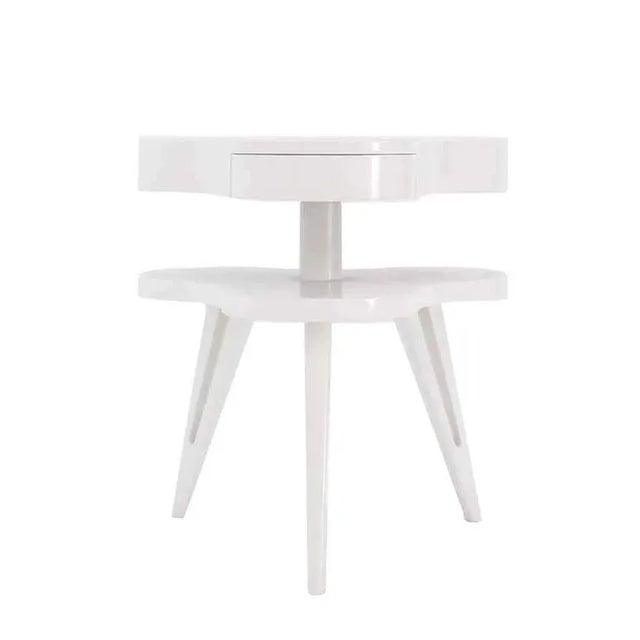 Pair of nice pieced tripod legs base mid-century modern two-tier end tables or stands with mirrored tops.