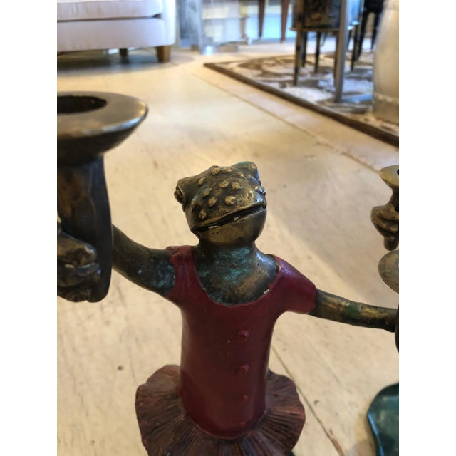 1950s Vintage Painted Bronze Frog Candleholders - a Pair For Sale - Image 4 of 11