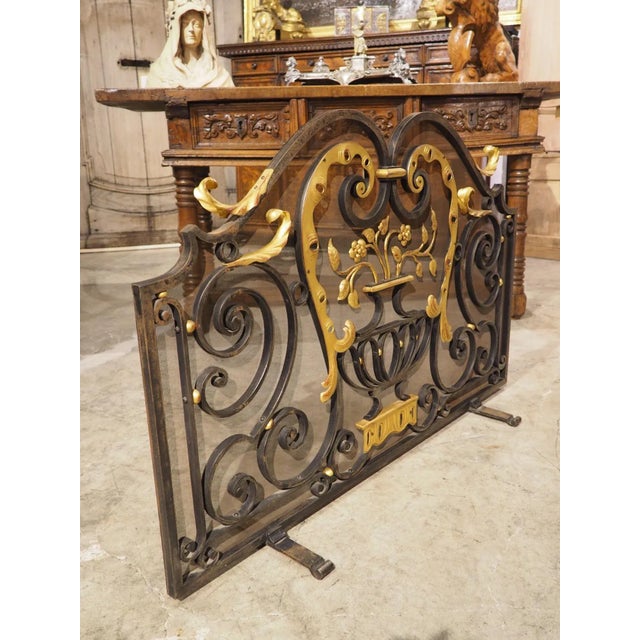 1950s French Wrought Iron Firescreen With Gilt Highlights, Signed Bataillars For Sale - Image 10 of 18