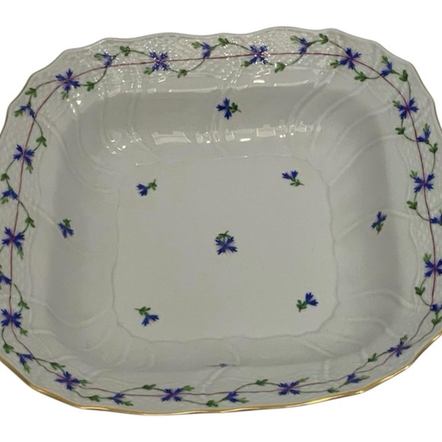 Vintage Herend Blue Garland PBG Large Square Fruit Serving Bowl Model 1181 Hungary C. 1980s For Sale - Image 9 of 10