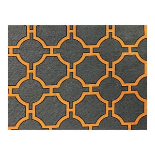 Designer Gray Orange Geometric Trellis Upholstery Drapery Fabric For Sale