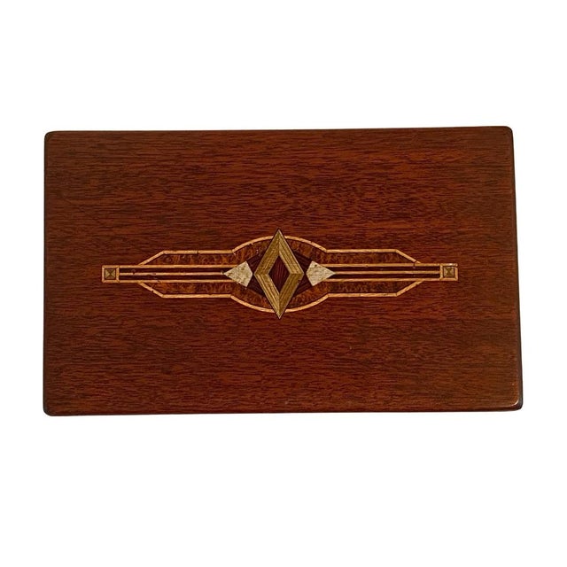 1930s 1930s Art Deco Wooden Inlay Box Cigar Box Jewelry Box Americana Ny Nj Dugan Brothers Bakery For Sale - Image 5 of 11