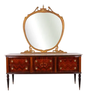 Dresser with Mirror with Marble Top and Gold Finishes