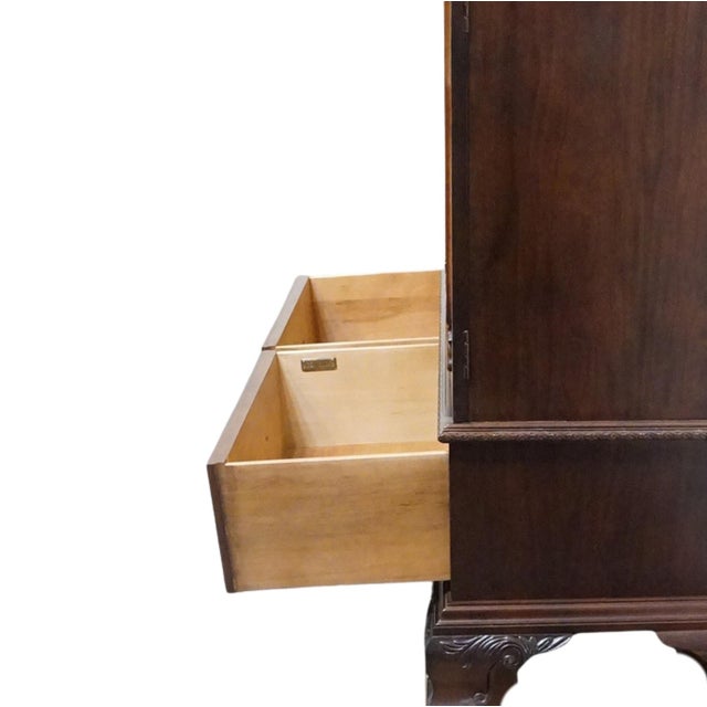 Wood Century Furniture Solid Mahogany Traditional Chippendale Style 47" Clothing Armoire W. Pierced Wood Pediment For Sale - Image 7 of 15