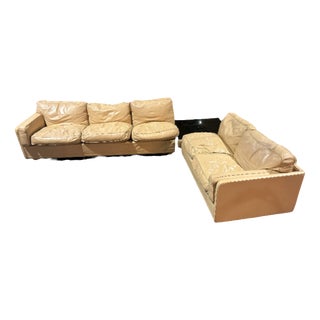 Modular Sofa in Beige Leather by Pierluigi Cerri for Poltrona Frau, 1980s, Set of 3 For Sale