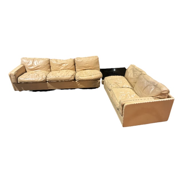 Modular Sofa in Beige Leather by Pierluigi Cerri for Poltrona Frau, 1980s, Set of 3 For Sale