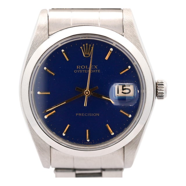 Rolex Oysterdate Precision Ref. 6694 Blue Dial 34mm Stainless Steel Wristwatch For Sale