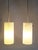 Set of 2 elegant, slender white mid-century modern Rupert Nikoll glass pendant lights with brass socket, new ivory white...