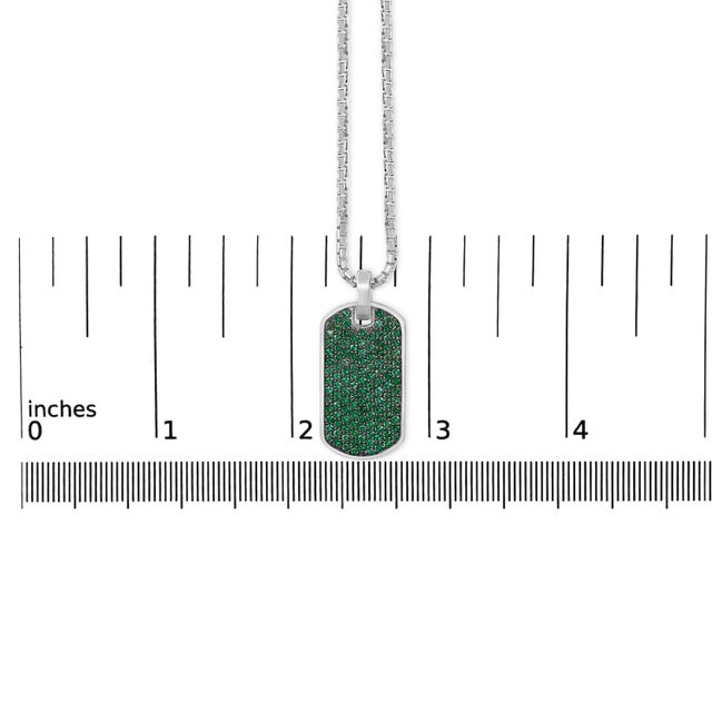 Early 21st Century Men's .925 Sterling Silver Created Green Emerald Dog Tag Pendant Necklace - 22" Inches For Sale - Image 5 of 5