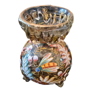 Antique Moser Bohemian Glass Gold Enamel Bug Vase