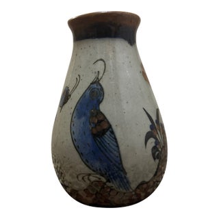 1980s Mexican Pottery Bud Vase Blue Bird For Sale