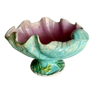 Antique Majolica Compote in Shell Motif For Sale