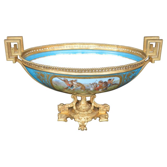 Ceramic Sevres Style Parcel-Gilt Ormolu Mounted Enameled Blue Celeste Bowl For Sale - Image 7 of 7