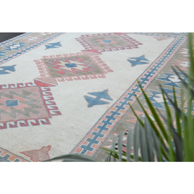1970s Vintage Turkish Oushak Handmade Wool Cotton Beige Area Rug For Sale - Image 9 of 12