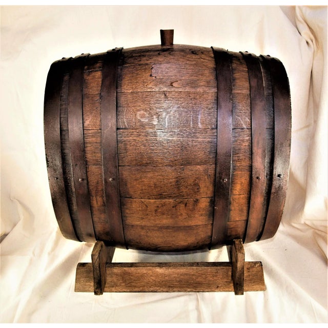 1920s Tabletop Oak Rum Barrel on Stand For Sale - Image 9 of 9