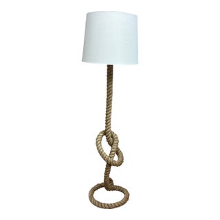 Late 20th Century Nautical Rope Floor Lamp With Linen Shade For Sale