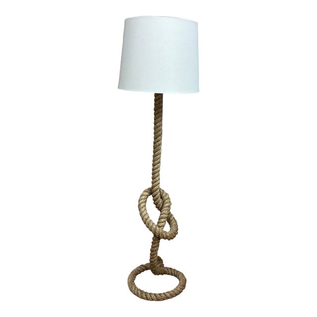 Late 20th Century Nautical Rope Floor Lamp With Linen Shade For Sale