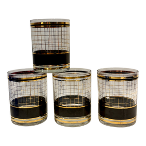 Vintage Culver Devon Black Double Old Fashioned Glasses Barware - Set of 4