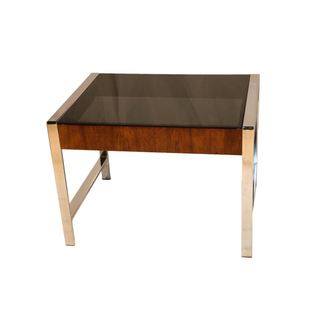 Mid Century Chrome Smoked Glass Side Table Chairish