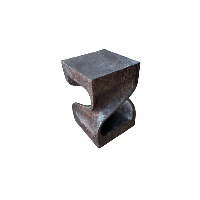 Black Sculptural Side Table Hand-Crafted From Solid Suar Wood Modern Organic For Sale - Image 8 of 8