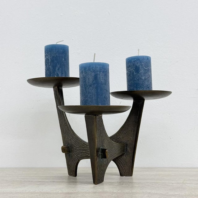 Modernist Sculptural Brutalist Bronze Metal Candleholder, France, 1960s For Sale - Image 4 of 18