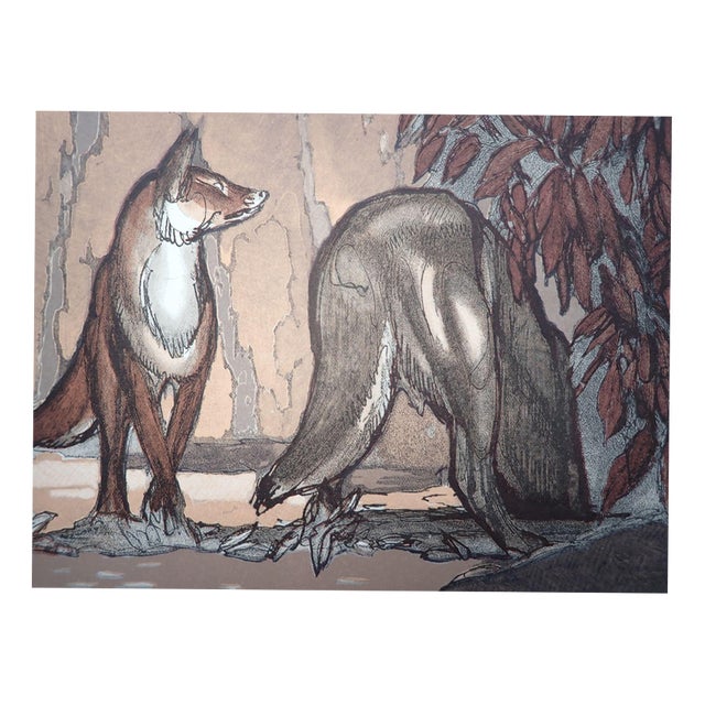 Paul Jouve, The Fox and the Wolf Under the Chestnut Trees, Wood Engraving For Sale