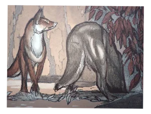 Paul Jouve, The Fox and the Wolf Under the Chestnut Trees, Wood Engraving