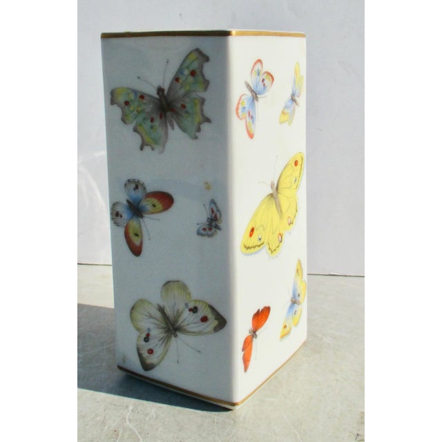 Mid-Century Modern Limoge Butterflies Square Pillar Vase For Sale - Image 3 of 6