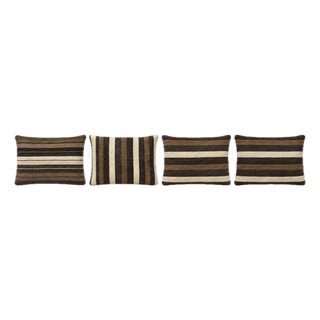 Brown Striped Kilim Pillow Cover 16'' X 24'' - Set of Four For Sale