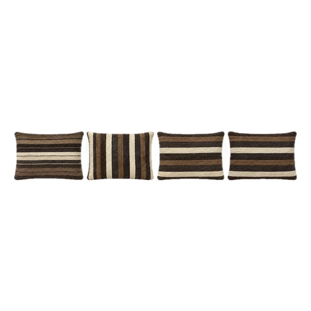 Brown Striped Kilim Pillow Cover 16'' X 24'' - Set of Four For Sale