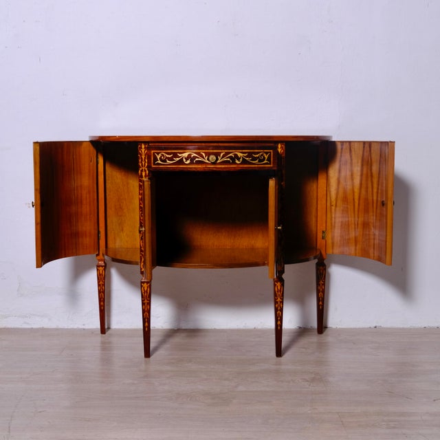 Louis XVI Style Inlaid Wooden Half-Moon Sideboard, 1950s For Sale - Image 6 of 12