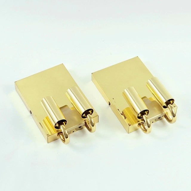 Transparent 1960s Mid-Century Modern Glass & Brass Wall Lamps/Sconces From Limburg, Germany - a Pair For Sale - Image 8 of 10