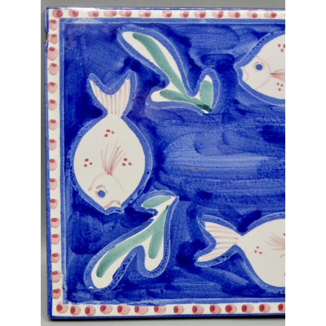 Late 20th Century Late 20th Century Italian Ceramic Tile Trivet Hand Painted Swimming Fish For Sale - Image 5 of 9