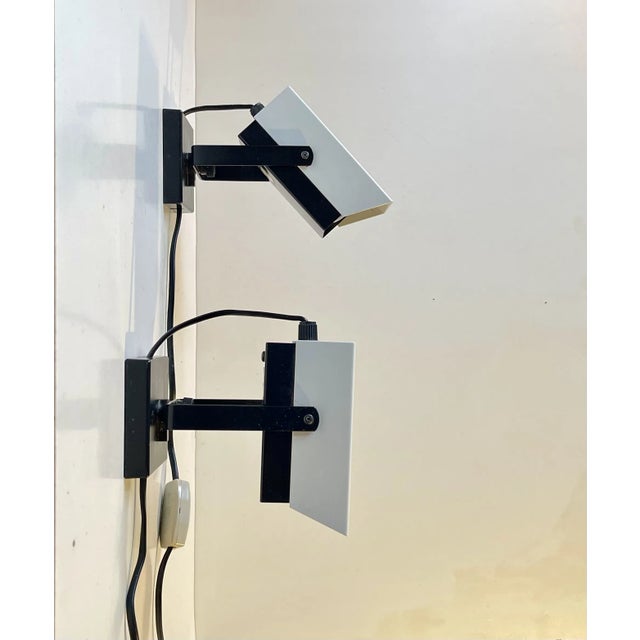 Black Vintage Danish Pop Art Wall Lamps in Black & White Steel by Davis Lampe, 1970s, Set of 2 For Sale - Image 8 of 8