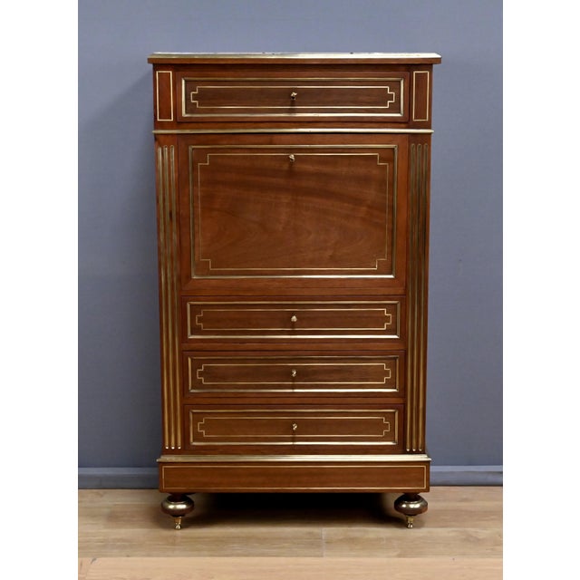 19th Century Napoleon III Louis XVI Mahogany Secretary Desk For Sale - Image 6 of 18
