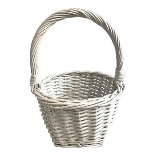 Vintage White Wicker Handled Basket For Sale