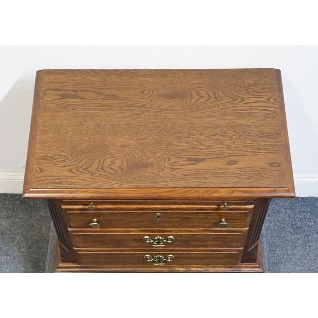 Late 20th Century Stanley Furniture Solid Oak Rustic Early American 27" Three Drawer Nightstand 3413-80 For Sale - Image 5 of 15