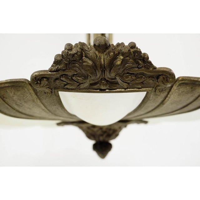 French Art Deco Frosted Glass and Bronze Pendant Chandelier, 1920s Up to 250V (Europe/UK Standard).The wiring of this item...